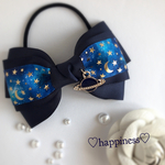 天体観測のヘアゴム♡(3リボン)♡ディープネイビー×星空リボン♡再販20