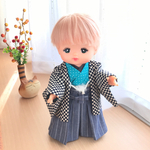 メルちゃんサイズの羽織袴セット＊市松×青緑水玉