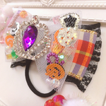 ハロウィンにも♡王冠付きキッズヘアゴム♡シャカシャカパーツかぼちゃ入りリボン♡ヘアアクセサリー オレンジチェック柄