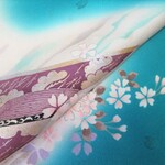 アイボリー・青緑色 金銀彩 桜模様 正絹紋意匠 丹後ちりめん No.119-10 右前身頃裾部分【100cm×39cm】振袖仮絵羽の解き 和布 リメイク素材 silk100%