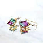 14KGF/ GREEN PINK DOUBLET QUARTZ VERMEIL BEZEL EARRINGS
