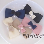 Brillia＊パール付リボン親子バレッタ＊ブラック/C