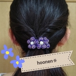 お花のヘアゴム　ネイビーとパールビーズ