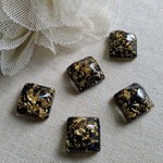 15mm　金箔入り　角丸四角のアクリルパーツ　ブラック　１０個セット　P679 
