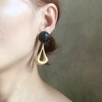 【0915-l】vintage Flower cabochon × brass drop jewelry