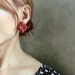 【0915-k】vintage red leaf cabochon jewelry