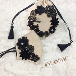 ❤︎フラワーリース❤︎一粒パール付き 大人可愛いマスク&ポーチ付き