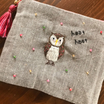 フクロウさんの刺繍ファスナーポーチ♪（横14㎝）