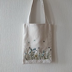 セール、ボタニカルガーデン刺繍　トートバック  青色系