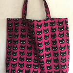 黒ネコ😻柄厚手エコバッグ(ワインカラー)