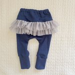 〔名入れ可〕80㎝、90cm 　ふりふりモンキーパンツ　デニムニット×グレー
