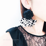 ブラックフラワーレース　ダルメシアンタッセル　ピアス♡イヤリング