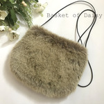 SALE 再販　エコファー リバティ　ふわふわスマホ ポシェット　大きめ 　フォックス　グレーベージュ　シックスティ