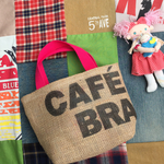 おうち大好き！CAFES DO BRASIL×ピンクマドラスチェックコーヒー豆麻袋プチトートバッグ