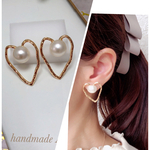 ✨＼再販／✨【金属アレルギー対応】✴︎波打ちハートフ♡✨光沢半円パールの大人可愛いピアス