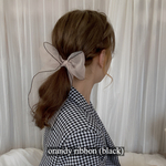 【再販】オーガンジーリボン＊ピンクベージュ×ブラック