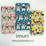 iPhone5/5s/6/6s/SE お立ちパグ　手帳型