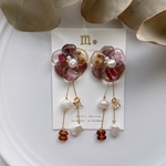 2way♡つぶつぶとミニビオラ風お花ピアス/イヤリング 