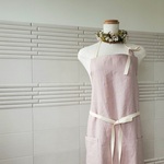 極上リネンのカフェエプロン (グレイシュピンク、綿綾テープ)