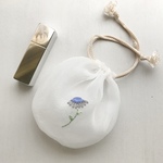 花刺繍＊オーガンジー巾着[青花]