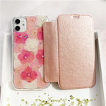  5色から選択 手帳型 押し花スマホケース iPhone12・12 Pro・SE2・11 iPhoneケース【ホワイト&ピンク系】