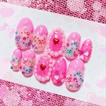 ゆめかわくまさん3dネイル❤︎量産型ネイルチップ❤︎ピンクネイル