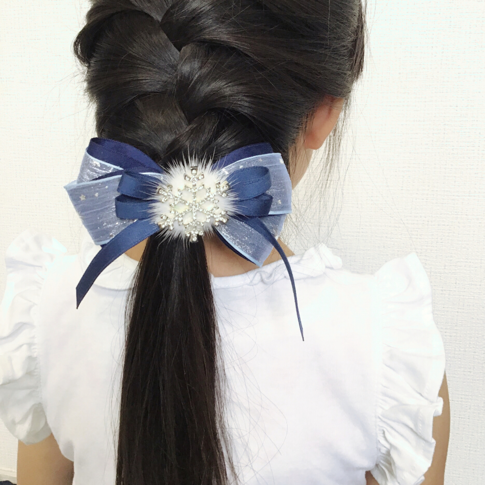 雪の結晶× ミンク× オーガンジー リボン 【白、黒、紫、赤、紺