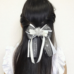 雪の結晶× ミンク× オーガンジー たらりんリボン　【白、黒、紫、赤、紺】ヘアゴム、ヘアクリップ、バレッタ