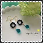 天然石オニキス &チェコカットガラス　フックピアス