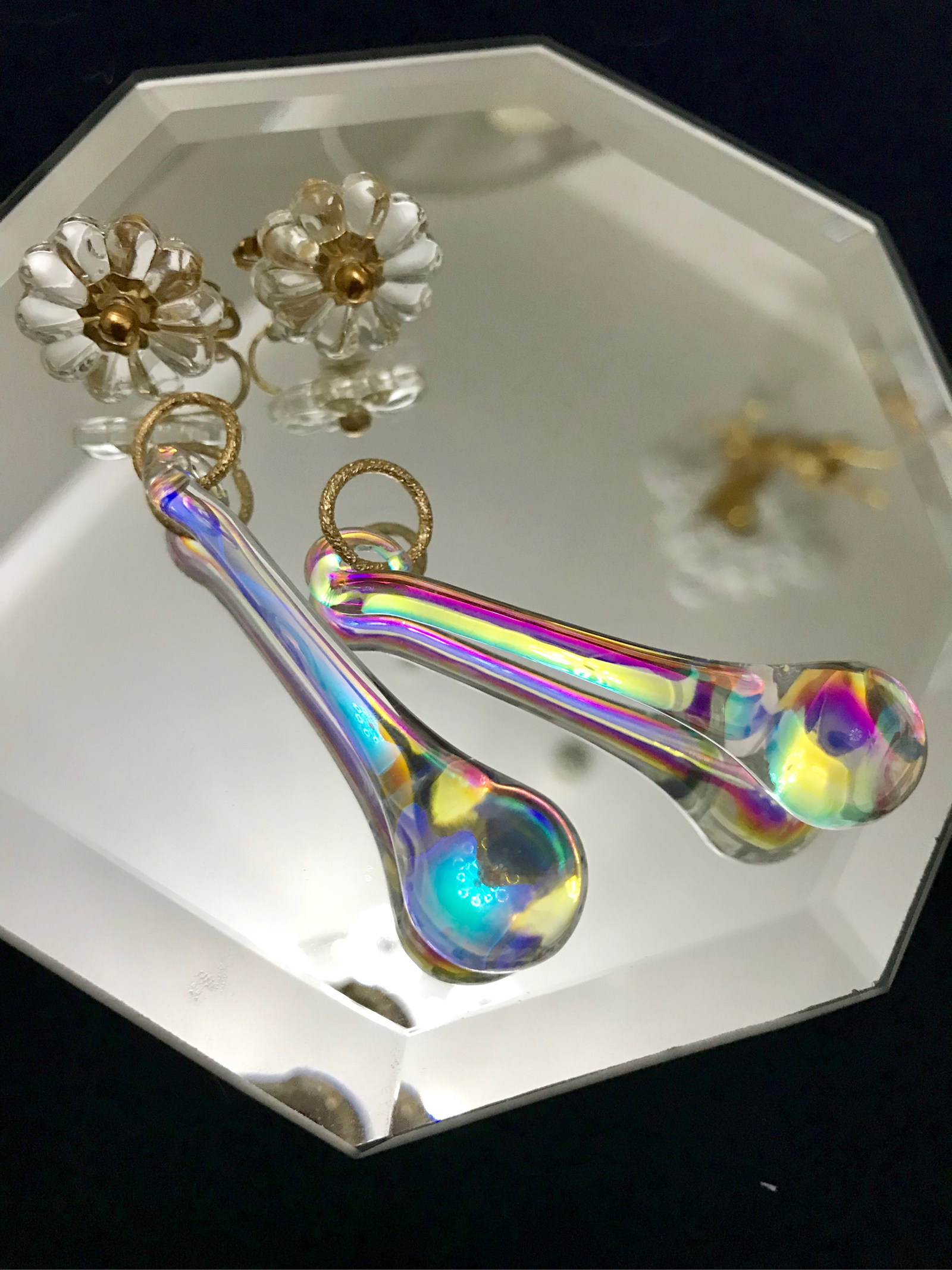 花の装飾 ガラス製シャンデリア シャンデリア フラワー パーツ 菊花型 ビーズ 8コ 20mm ヴィンテージ