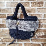 《再販》2way🌟ズパゲッティ ネイビー×ファー マルシェバッグ/キャットヤーン《ファーヤーン取り外し可》