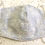大人用　秋用マスク　刺繍入　綿レース　サックス