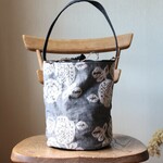 岡山デニム*ウール刺繍**ワンハンドル巾着バッグ*丸底*秋冬