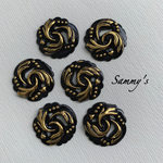 アンティークボタニカル ゴールド×ブラック カボション 20mm 6個set