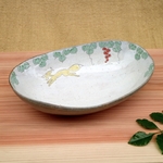 灰釉キツネ絵カレー皿