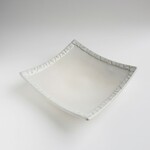 スクエアプレート　白釉 ｸﾞﾚｰ（engraved line）1点もの　陶器