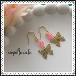 カルセドニーピンク＆蝶々　フックピアス