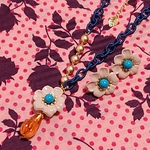 【3色】レトロフラワーネックレス＆ピアスセット