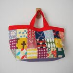 ♪北欧風　四角パッチ　横長　トートBAG　帆布　赤　ラベンダー♪アヒル　花