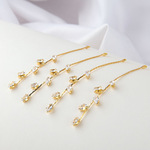 【2個入】ラインストーンのリーフ　 チェーン　パーツ　ピアス　銅メッキ18K 高品質　丸カン　P0160