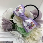 蝶々3匹の柄♡ラベンダーのキラキラ銀糸織リボン♡シンプルなヘアゴム 