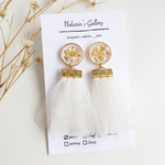 clear gold round × チュールリボンタッセルピアス／イヤリング