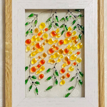 可愛いステンドグラスの絵画　ミモザの花