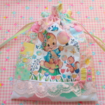 hana*ハンドメイド★レトロアニマル巾着♪パッチワーク★シャボン玉バニーちゃん