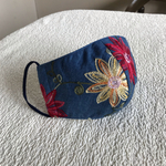 オランダ製デニム調花柄刺繍生地の立体マスク