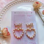 【再販】ハートパールリボンピアス♡イヤリング　