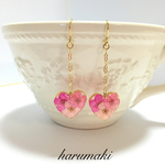ピンクの押し花ピアス（イヤリング）