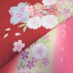 赤色 桜模様 正絹紋意匠 丹後ちりめん No.124-1 左袖前部分【100cm×38cm】振袖の解き 和布 リメイク素材 silk100%