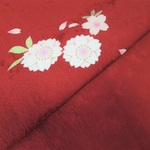 赤色 桜模様 正絹紋意匠 丹後ちりめん No.124-6 左身頃肩部分【100cm×38cm】振袖の解き 和布 リメイク素材 silk100%