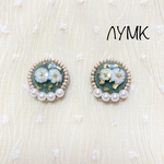 パール　ビーズ刺繍 カボション　かすみ草　グリーン
